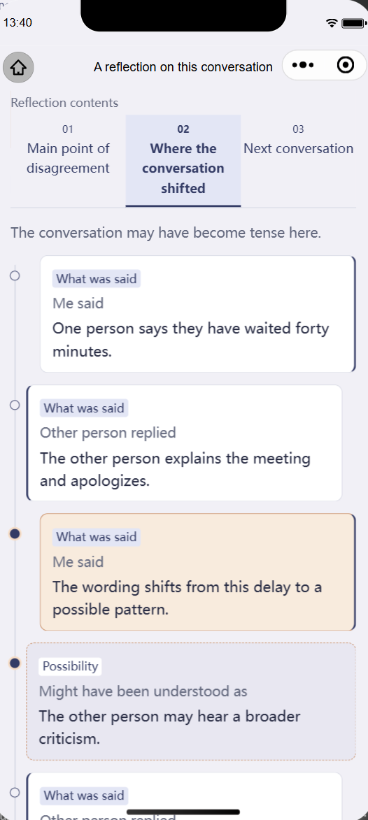Escalation point: where the conversation may have turned tense (sample review)